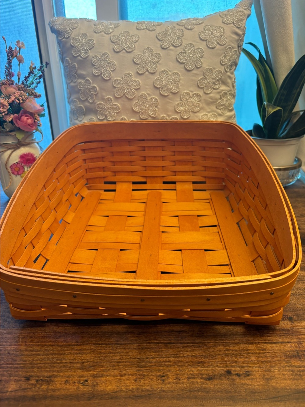Longaberger Vintage 2002 Letter Tray Basket & Fabric Liner in Green